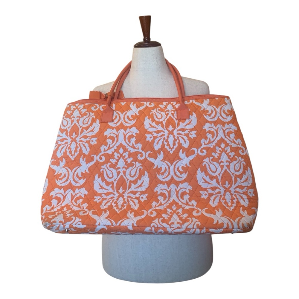 Belvah Orange and White Quilted Tote Travel Carry-On Zip Top Cotton